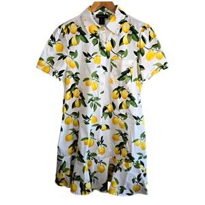 Size Small Cynthia Rowley Lemon Print Button Front Shirt Dress Ruffle Hem